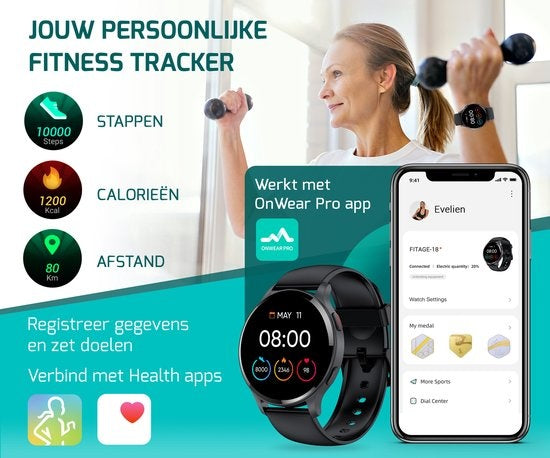 FITAGE Sportuhr - Smartwatch - Schrittzähler Uhr - Smartwatches - Activity Tracker - GPS - Frauen und Männer - Schwarz
