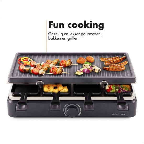 Studio Linea SLGRILL30BK Gourmet-Set - 8 Personen - 1400 W - Gourmet-Pfännchen und Gourmet-Platte mit Antihaftbeschichtung - Raclette