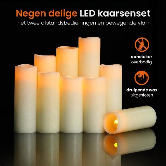 Goliving Led-Kerzen mit Fernbedienung - Bewegliche Flamme - echtes Wachs - 2x Fernbedienung - 9er Set