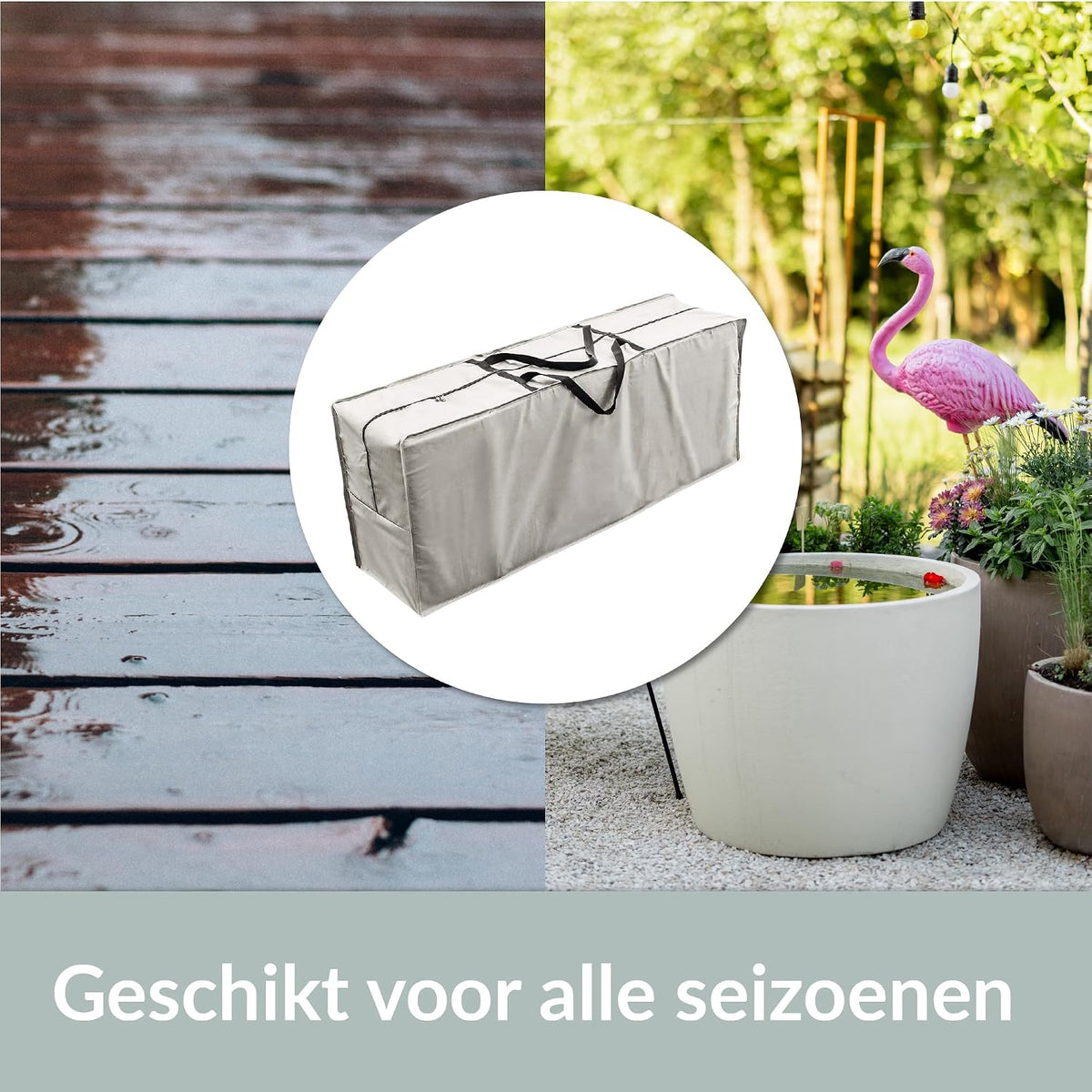 Chefarone Aufbewahrungstasche für Gartenkissen – wasserabweisend – 125 x 50 x 32 cm – 420D Polyester – hellgrau