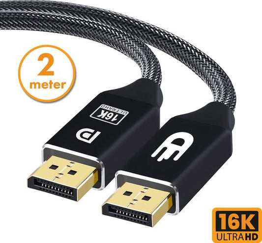 Drivv. DisplayPort-Kabel 2.1 - 16K 60Hz 8K 120Hz 4K 144Hz - 80Gbps - DisplayPort zu DisplayPort - DP-Kabel - 2 Meter - Schwarz