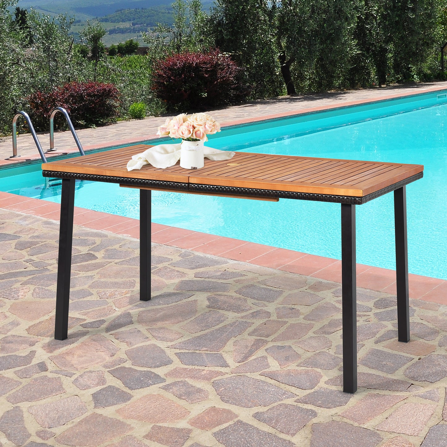 Coast Garden Tisch Esstisch mit überstehendem Loch Holztisch Terrassentisch Akazienholz 140 x 75 x 76 cm natur