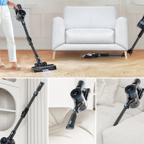 Sanovy Turbo Flex X28 Stick Staubsauger kabellos - Beutellos - Batteriebetrieben - 350W - 28Kpa - Mit Aufsätzen - Beutelloser kabelloser Staubsauger