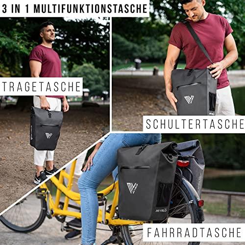MIVELO Fahrradtasche - 100% wasserdicht - Mit Laptopfach - 25L - 43 x 33 x 5 cm - Carbon