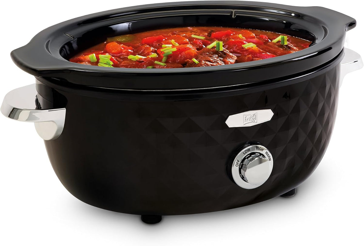 FRITEL Slow Cooker SC 2090 3,3 l – 150 W – 1–4 Personen – Keramiktopf – Schwarz/Chrom – 26 × 35,5 × 23 cm