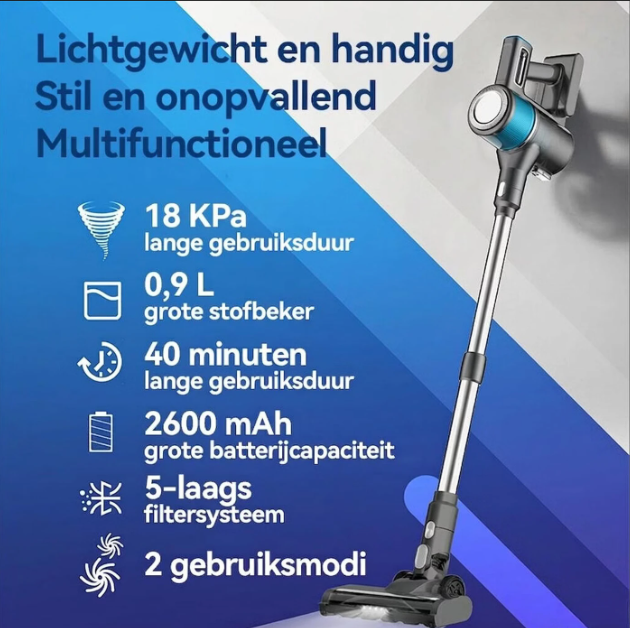 Ochama Kabelloser Stabstaubsauger 4-in-1 – 18 kPa – 40 Minuten Betriebszeit – 2600 mAh – LED-Beleuchtung – Beutellos – Modell XL-613M4