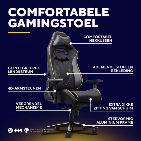 Trust GXT 721BM Ruya Pro Gaming-Stuhl – Batman Edition – Ergonomisches Design – Schwarz/Gelb