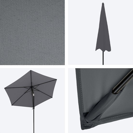 LifeGoods Sonnenschirm - 270 cm - 30° neigbar - Wasserdicht - Mit Bezug - Dunkelgrau