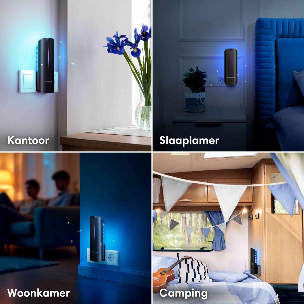 Vulpes Goods® Repellent Mückenlampe 9x9x25cm - Grau - UV-LED Fliegenlampe mit Klebestreifen - Geräuschlos, geruchlos & giftfrei - Inklusive 10 nachfüllbaren Klebeblättern - Für den Innenbereich