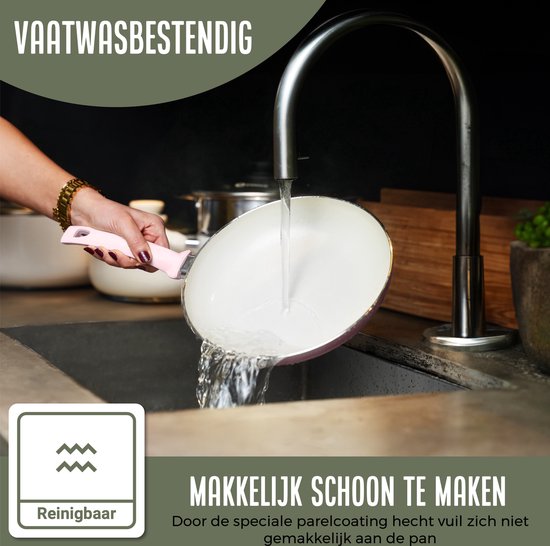 COOCK 19-teiliges Pfannenset - Spezielle Antihaftbeschichtung - Ergonomische Griffe - Recyceltes Aluminium - Bratpfannenset - Kochtopfset - Hellrosa - Inklusive Untersetzer und E-Book