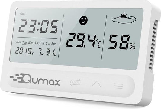 Qumax Digital Hygrometer - Raumthermometer - Luftfeuchtigkeitsmesser mit Halbjahresbatterie - Weiß