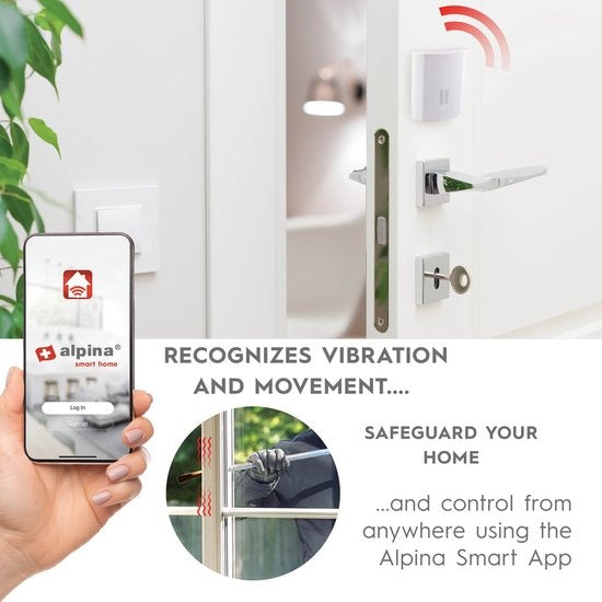 alpina Smart Home - Erschütterungssensor - 3V - Erschütterungsmesser - Glasbruchalarm - App-Steuerung - Zigbee Gateway