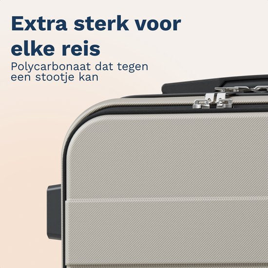 TRVLMORE Reisekoffer – 54 x 37 x 23 cm – mit Frontfach – 44 l – TSA-Schloss – 4 Rollen – Champagner