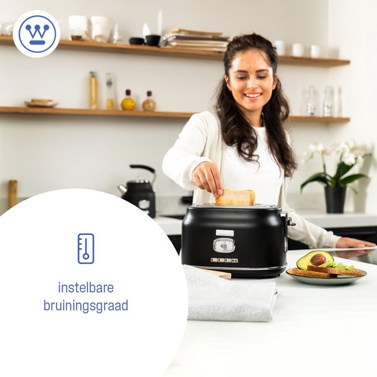 Westinghouse Retro-Toaster - 2 Scheiben - Extra breite Schlitze - Warmhaltegestell - 815W - Schwarz