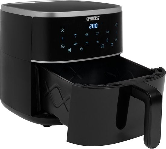 Princess Digitale Heißluftfritteuse 182238 - Mit höhenverstellbarem Grillrost - Groß 4 Liter - Schwarz - Digitaler Touchscreen - 8 Automatikprogramme