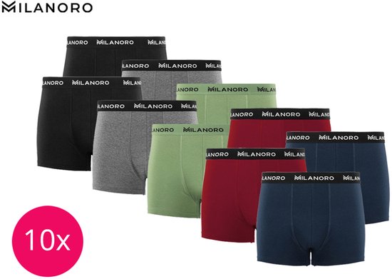 Milanoro - 10er-Set modische Boxershorts aus Baumwolle - Dunkler Mix - M
