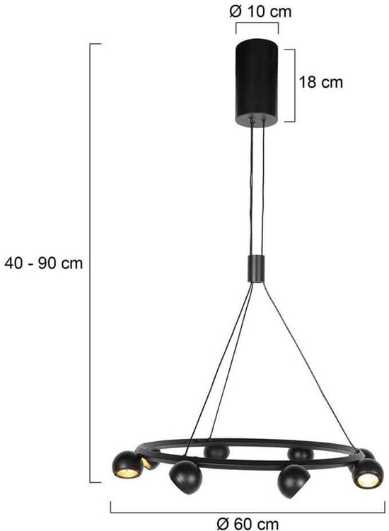 Schwarze, runde 8-flammige Hängeleuchte Marcadore, ø 60 cm – schwenkbar, höhenverstellbar, Kunststoff/Metall – Steinhauer
