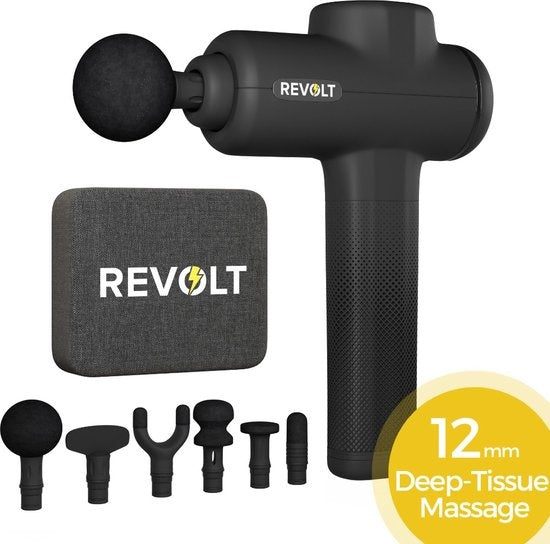 RevoltÂ® Luxus-Massagepistole - extra stark - für die Erholung der Muskeln und bei Verletzungen - hohe Amplitude - 6 verschiedene Geschwindigkeiten - 6 Aufsätze - Luxus-Aufbewahrungskoffer