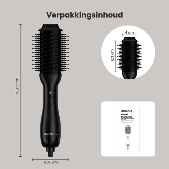 Auronic 4-in-1 Haartrocknerbürste - Airstyler - Kämme - Styles - Locken - Föhnen - 37 mm Lockenbürste - 360 Grad Luftstrom - Schwarz/Schwarz