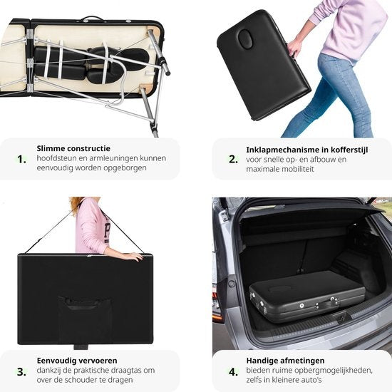 Mobile Aluminium Massageliege 3 Zonen - Schwarz - Behandlungsliege - inkl. Aufbewahrungstasche - faltbar