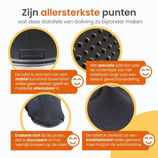 Goliving Bartable - Inklusive Bartable-Hülle - Tischschürze - Zusammenklappbar - Stabiler Partytisch - Für den Innen- und Außenbereich - Belastbarkeit 50 kg - Ã˜80 x 110 cm - 8,5 kg - Schwarz