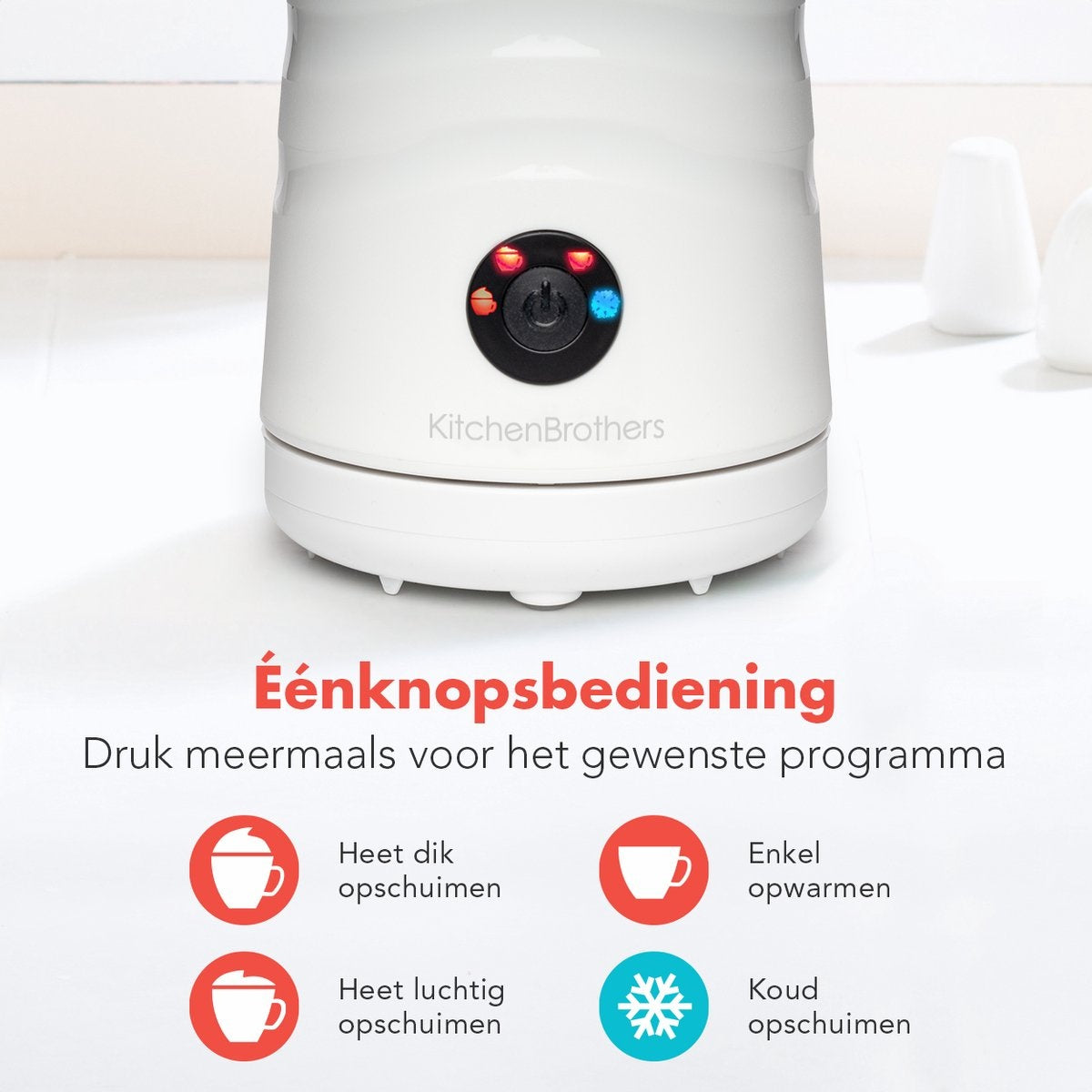 KitchenBrothers Elektrischer Milchaufschäumer - 4-in-1 - 240 ML - Weiß