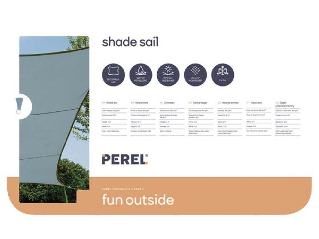 Sonnensegel - Rechteck - 2 X 3 M - Farbe: Hellgrau