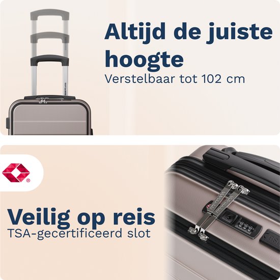 TRVLMORE Reisekoffer – 54 x 37 x 23 cm – Mit Frontfach – 44 l – TSA-Schloss – 4 Rollen – Roségold