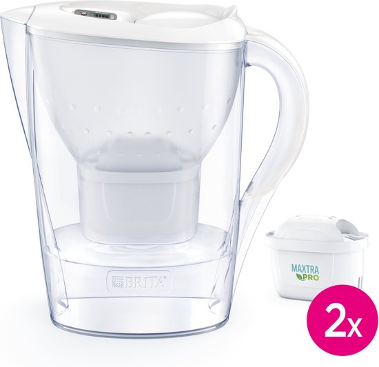 BRITA – Wasserfilterkanne – Marella Cool – 2,4 l – Weiß – inkl. 2 MAXTRA PRO ALL-IN-1-Filterkartuschen – Vorteilspackung
