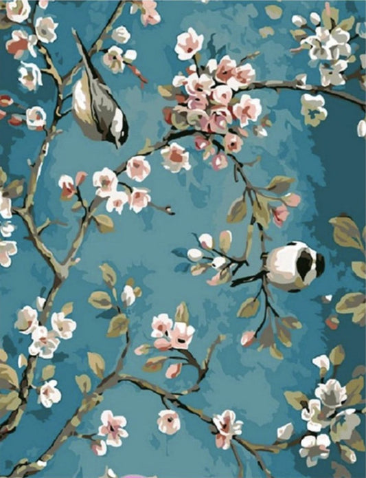 DIY Malerei - Malen auf Nummer Erwachsene - Vögel und Blumen - 40x50 cm - Leinwand - Farbe & Pinsel enthalten