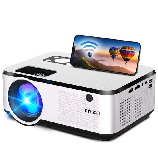 Strex - Mini Beamer - Full HD - 7000 Lumen Streaming vom Telefon - mit WLAN - Weiß