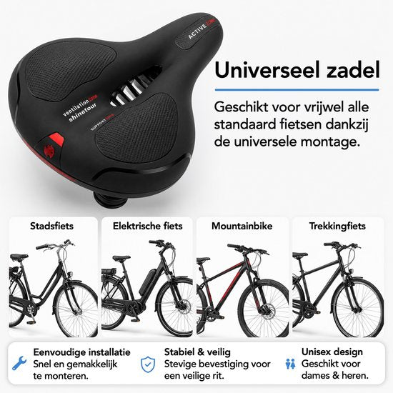 Brixy Ergonomischer Fahrradsattel – inkl. Sattelüberzug – Gelpolster & Federung – reflektierend – atmungsaktiv – Unisex – schwarz