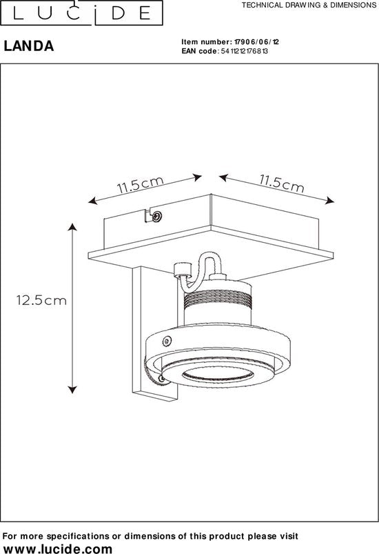 Lucide LANDA – Deckenstrahler – LED, dimmbar bis warm – GU10 – 1×5 W, 2200 K/3000 K – Mattchrom