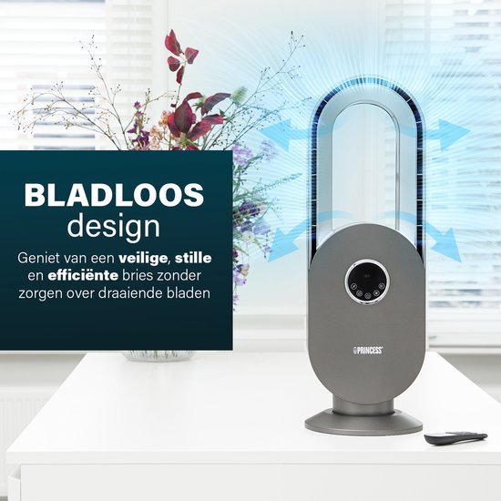 Blattloser Ventilator – 45 W – Schwenkbar – Timer 15 Std. – LED-Anzeige – Fernbedienung – Leise & leistungsstark – Princess 351500 – Weiß