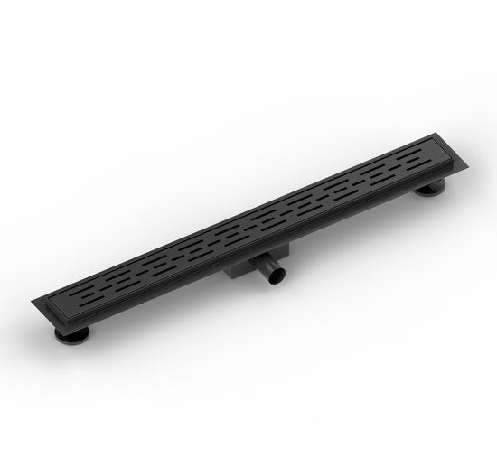 Duschrinne - 80cm - Mattschwarz - Standard Gitterrost - Edelstahl - Mit Flansch