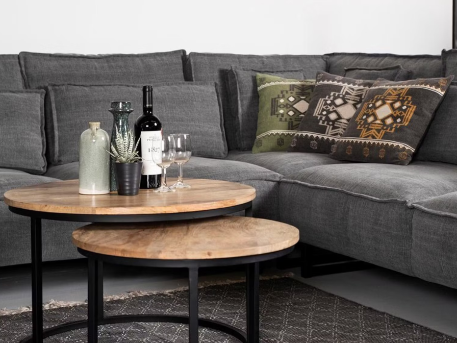 HSM Collection - Couchtisch-Set Ronin - 2er-Set - 70×70×46 cm - Mango/Metall - Natur/Schwarz