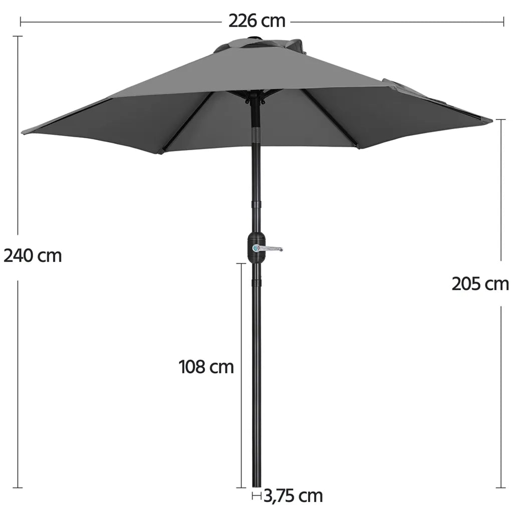 Yaheetech Sonnenschirm Ø 226 cm – Grau – 226 x 226 x 240 cm – Mit Schwenk- und Neigungsfunktion