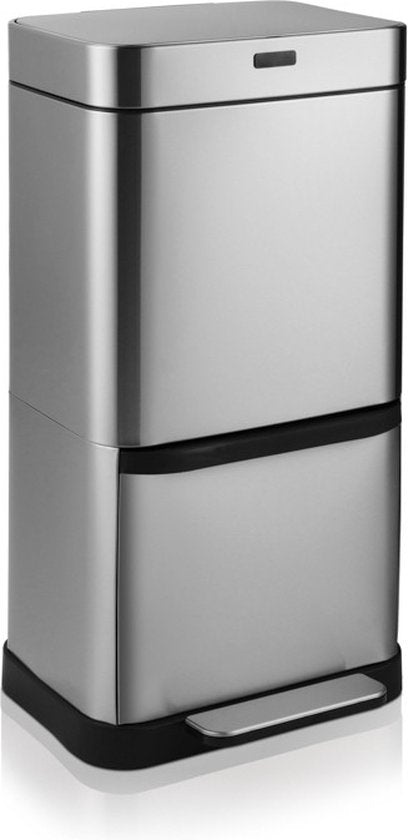 Umuzi Cleaning - Silberner Mülleimer - Mit Sensor und Pedal - 4 Fächer - Einfache Mülltrennung - Edelstahl - 70 Liter - Recycle - 42 x 30 x 80 cm