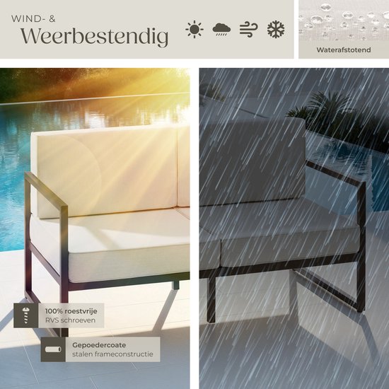 tectake® - Garten-Lounge-Sofa Comosa - Platz für 2 Personen - Gartenbank - 2-Sitzer Lounge-Sofa - Wasserabweisende und ultradicke Sitz- und Rückenkissen - Belastbarkeit 125kg pro Sitz - Braun/Beige