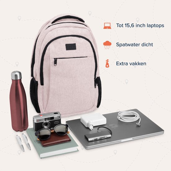 TRVLMORE Rucksack - 28L - 15.6 Zoll - Laptop-Rucksack mit USB - Anti-Diebstahl - Männer und Frauen - Tasche Pink