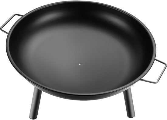 tectake® Feuerkorb Diablo – Hitzebeständiger Stahl – Feuerschale mit Feuerzange – Ø 57,5 cm – Gartenkamin – Stimmungsfeuer für den Außenbereich – Mit Griffen und Wasserablauf – Für Brennholz und Holzkohle