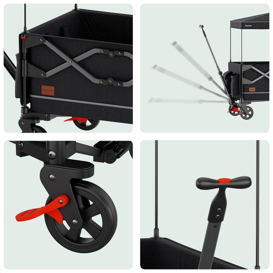 LifeGoods Wagon - faltbar - Kindertransport - mit Dach - 80KG Tragfähigkeit - Strandwagen - schwenkbare Räder - Anthrazit