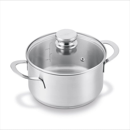 BRABANTIA ENJOYMENT Kochtopf/Pfanne – Ø 24 cm – Edelstahl – Glasdeckel – PFAS-frei – Für Induktionsherde geeignet