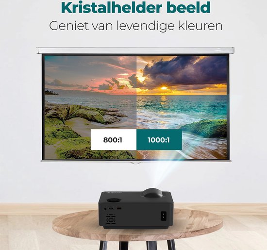 Spoused Beamer - Full-HD - 11.000 Lumen - Streaming von Ihrem Telefon mit WiFi - Mini-Beamer - Schwarz