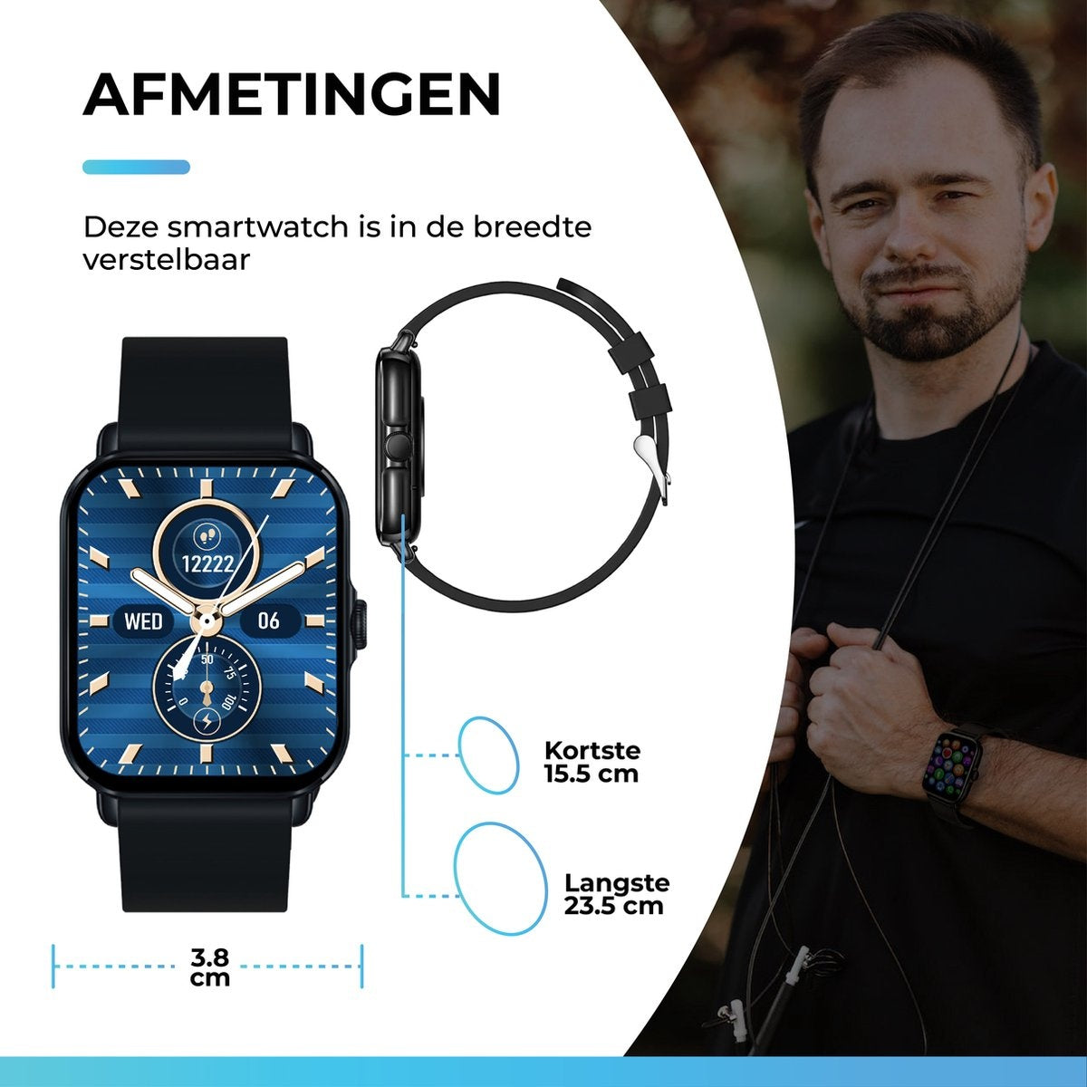 AyeWay Smartwatch - Wasserdicht & Touchscreen - 70 Sportmodi - Mit App - Smartwatch Männer & Frauen - Schwarz
