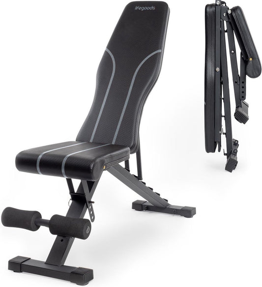LifeGoods Fitness Halter Bank - Ãœbung Bank - Bankdrücken - Ãœbung Bank - einstellbar - faltbar - schwarz/grau