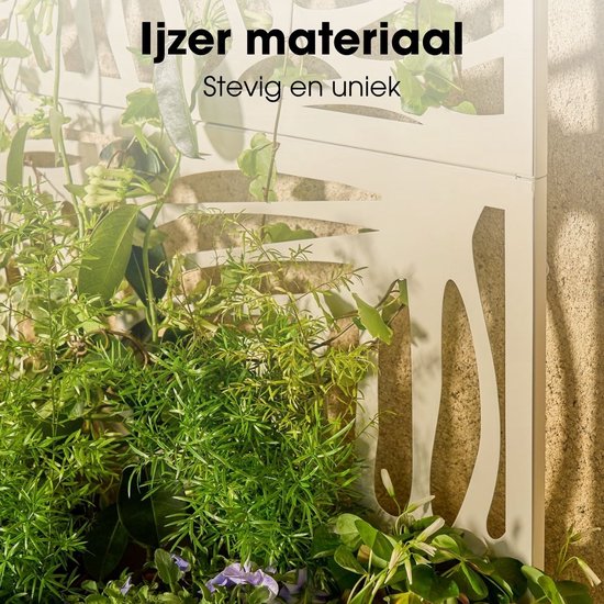 Mica Decorations Sapri Pflanzenstütze – Pflanzkübel mit Klettergitter für Kletterpflanzen – Pflanzenständer, freistehend oder an der Wand – 90 x 33 x 180 cm – Off White