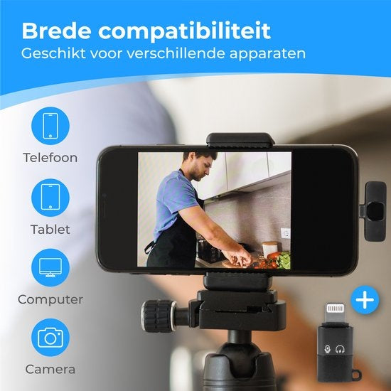 Nuvance - Drahtloses Mikrofon - Tie Pin Mikrofon - Geeignet für Usb-C & Apple Lightning - Lavelier Mikrofon - Plug & Play