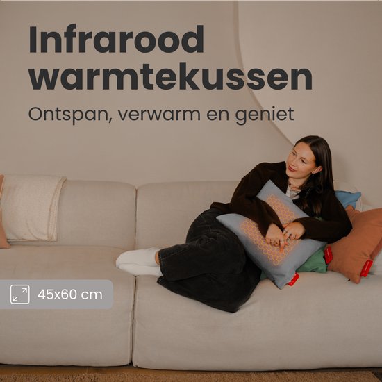 Auronic Heat Pillow - Classic - 45x60 - Kabellos - Wiederaufladbar - Elektrisches Kissen - Infrarot - Grau