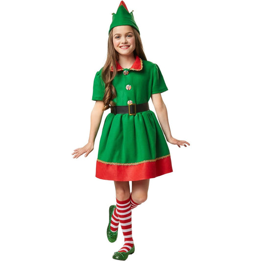 Fleißiger Weihnachtsmann Kinderkostüm - festlich rot/grün - Größe 128 (7-8 Jahre)